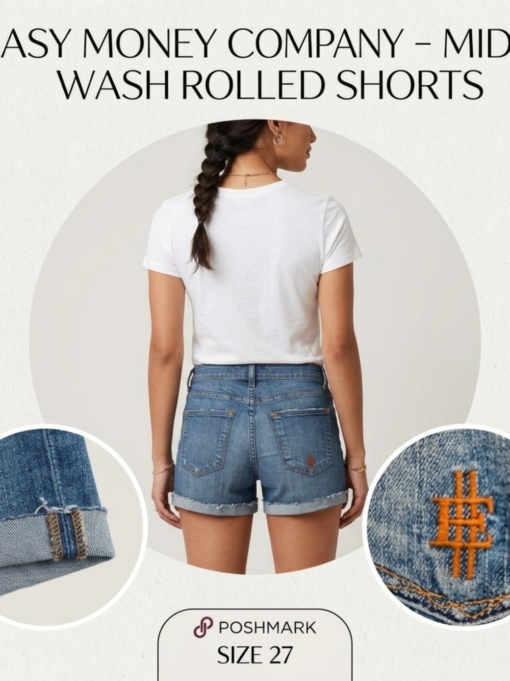 Easy Money Shilling Stretch Denim Shorts 24 Raw Hem